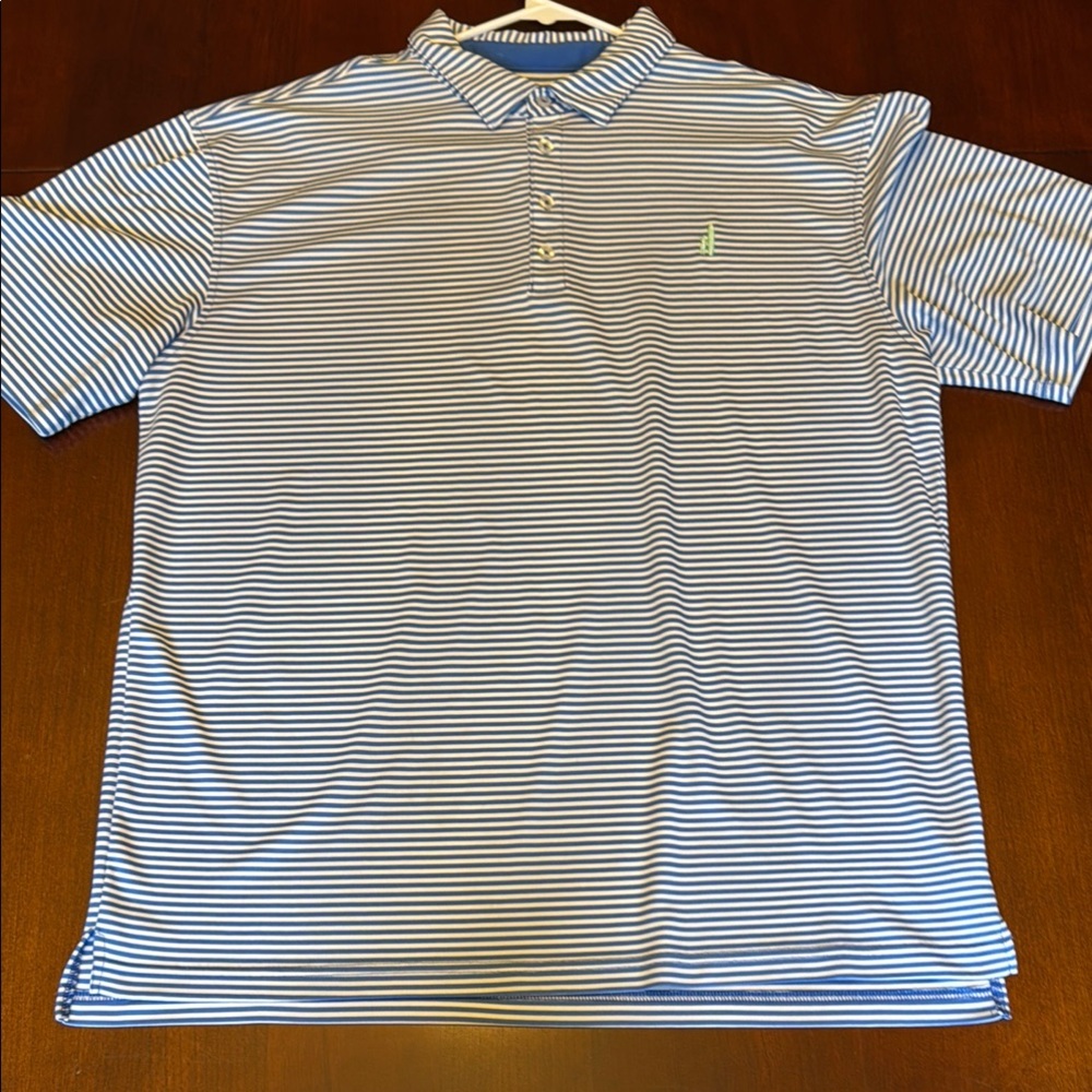 johnnie-O Blue and White Striped Polo Shirt